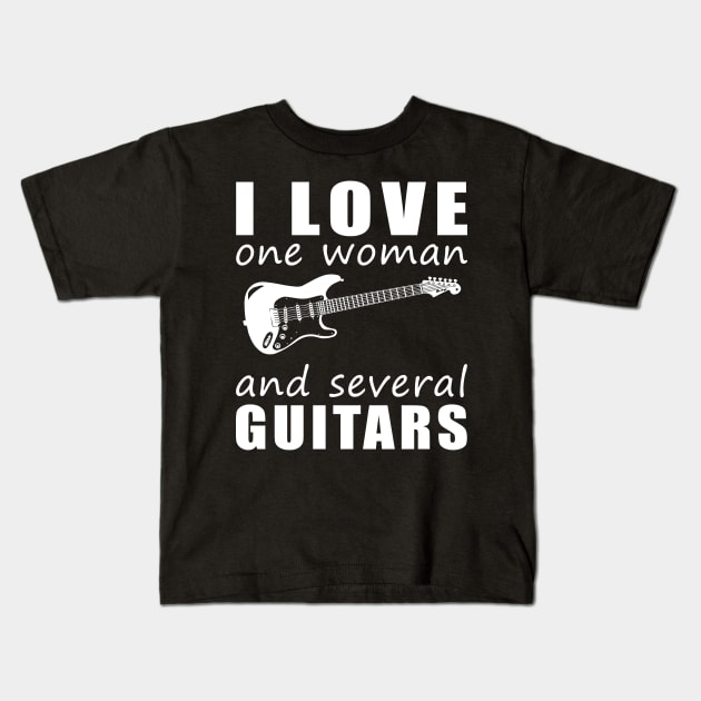 Strings of Love - Funny 'I Love One Woman and Several Guitars' Tee! Kids T-Shirt by MKGift